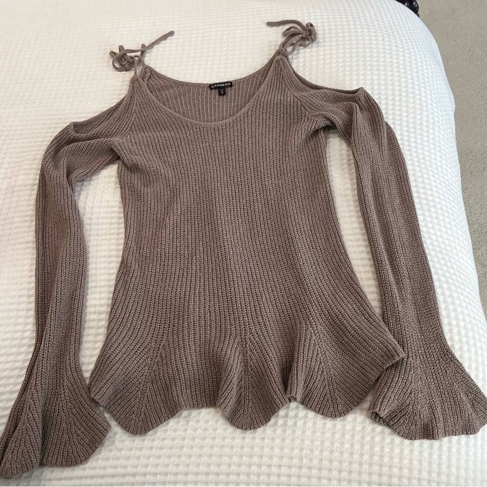 Express Off-the-Shoulder Sweater in Taupe